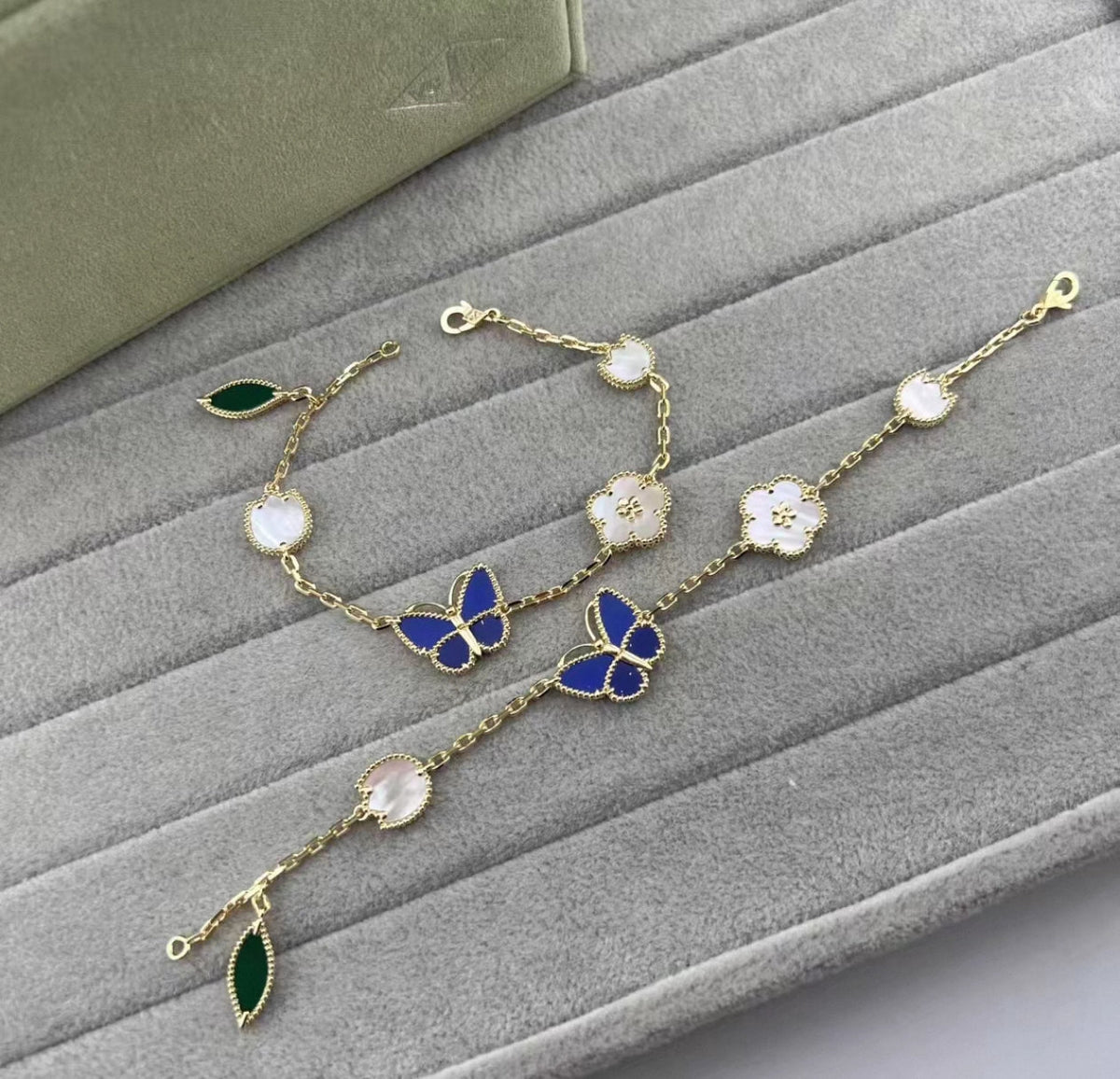 [Super CiCi ]LUCKY SPRING GOLD BLUESTONE WHITE MOTHER-OF-PEARL BRACELET