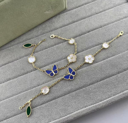 [Super CiCi ]LUCKY SPRING GOLD BLUESTONE WHITE MOTHER-OF-PEARL BRACELET