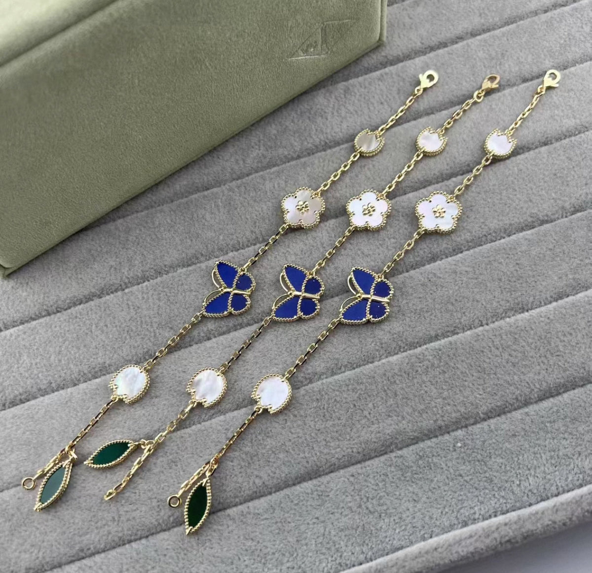 [Super CiCi ]LUCKY SPRING GOLD BLUESTONE WHITE MOTHER-OF-PEARL BRACELET