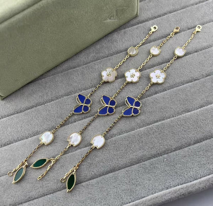 [Super CiCi ]LUCKY SPRING GOLD BLUESTONE WHITE MOTHER-OF-PEARL BRACELET