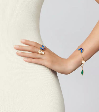 [Super CiCi ]LUCKY SPRING GOLD BLUESTONE WHITE MOTHER-OF-PEARL BRACELET