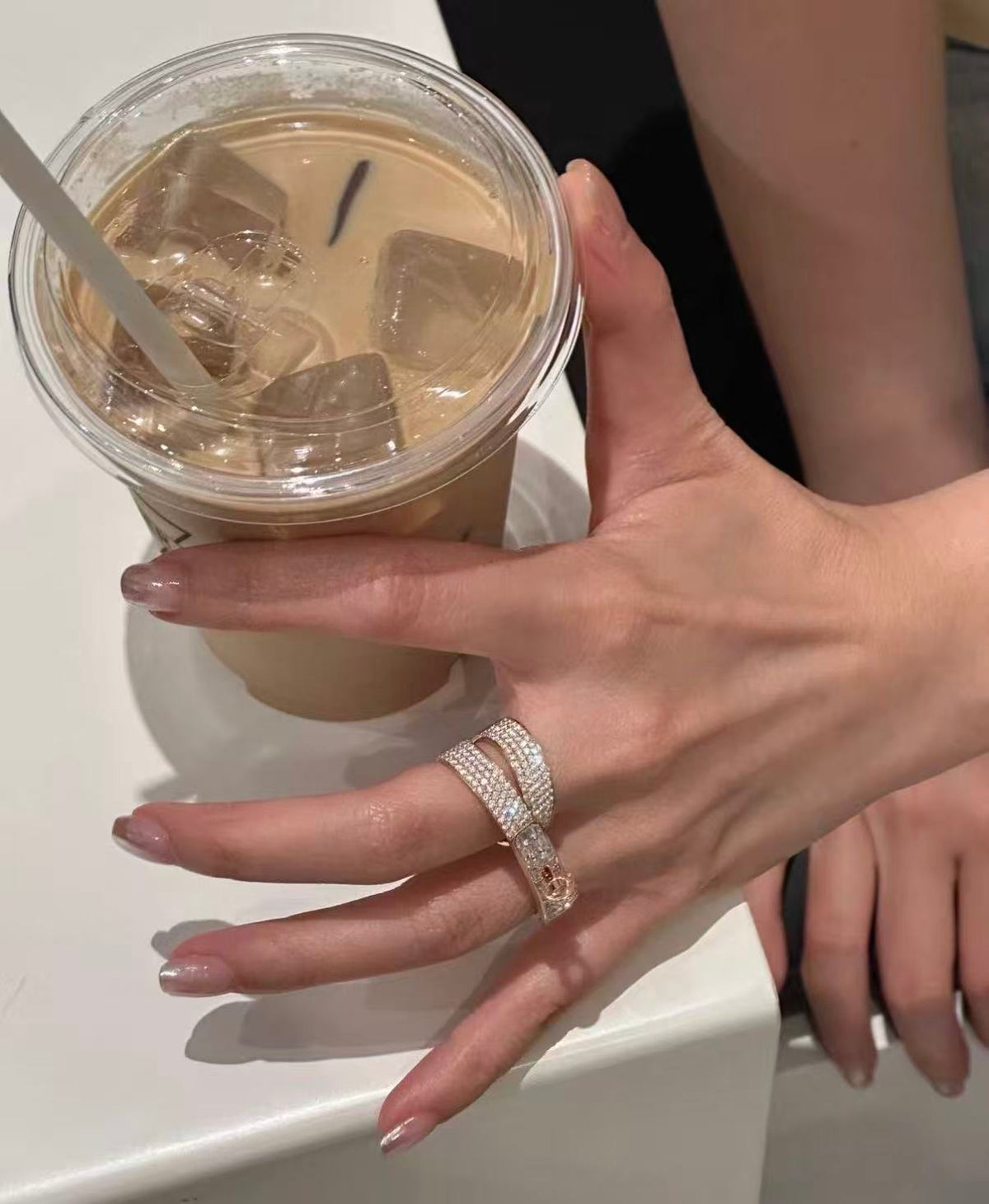 [Super CiCi]NEW STYLE FULL CIRCLE DOUBLE DIAMOND RING