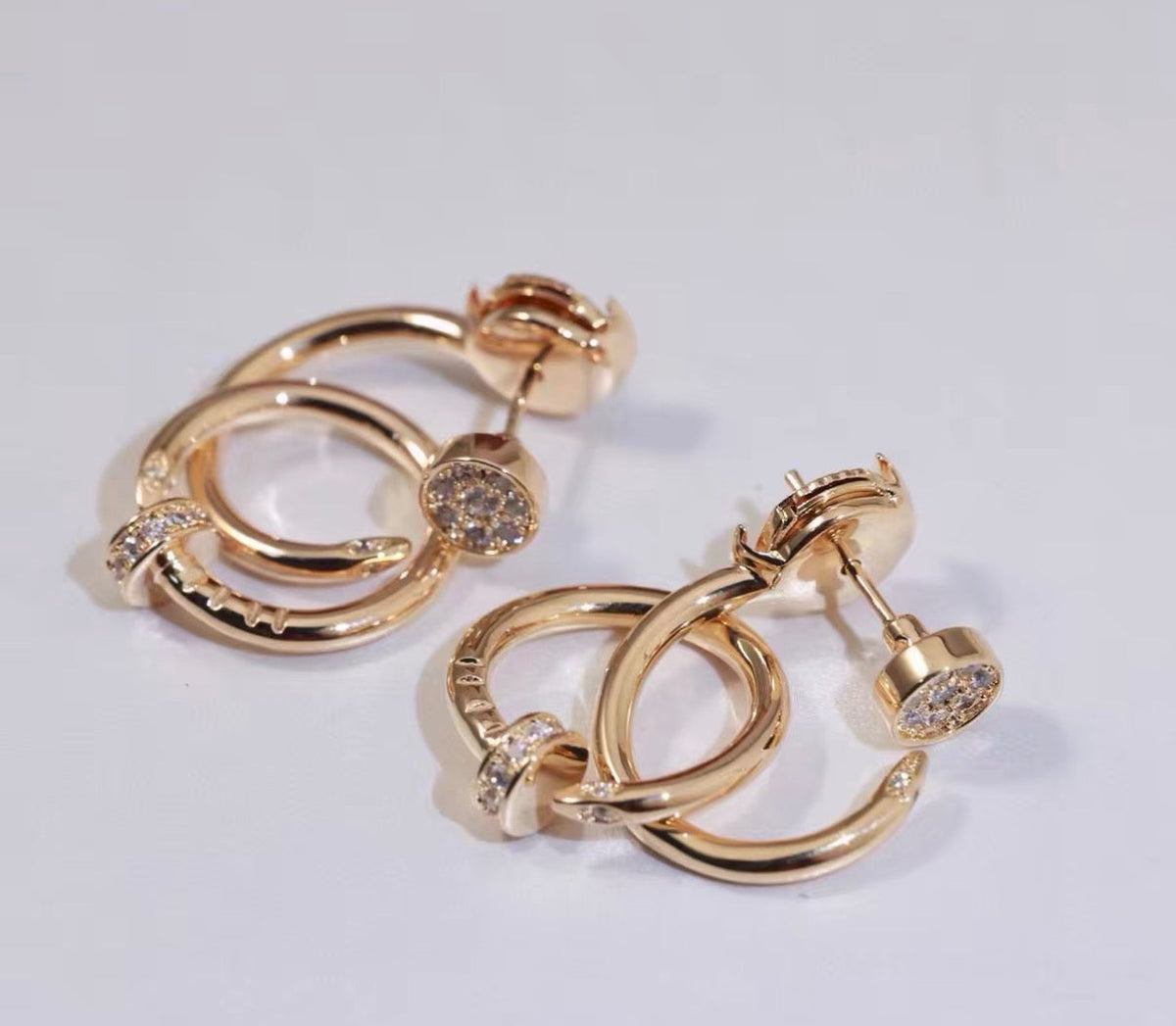 [Super CiCi]NAIL COLLECTION DIAMOND SET DOUBLE HOOP EARRINGS