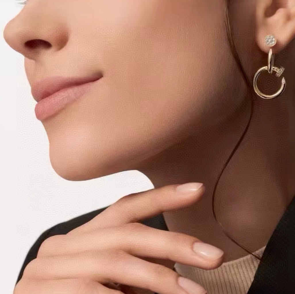 [Super CiCi]NAIL COLLECTION DIAMOND SET DOUBLE HOOP EARRINGS