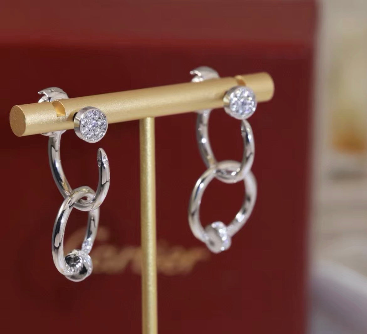 [Super CiCi]NAIL COLLECTION DIAMOND SET DOUBLE HOOP EARRINGS