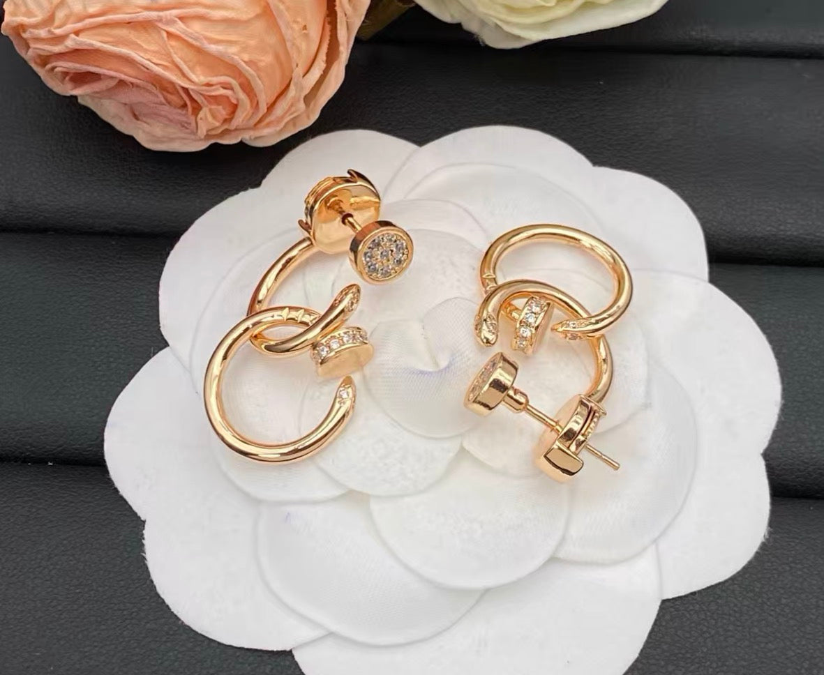 [Super CiCi]NAIL COLLECTION DIAMOND SET DOUBLE HOOP EARRINGS