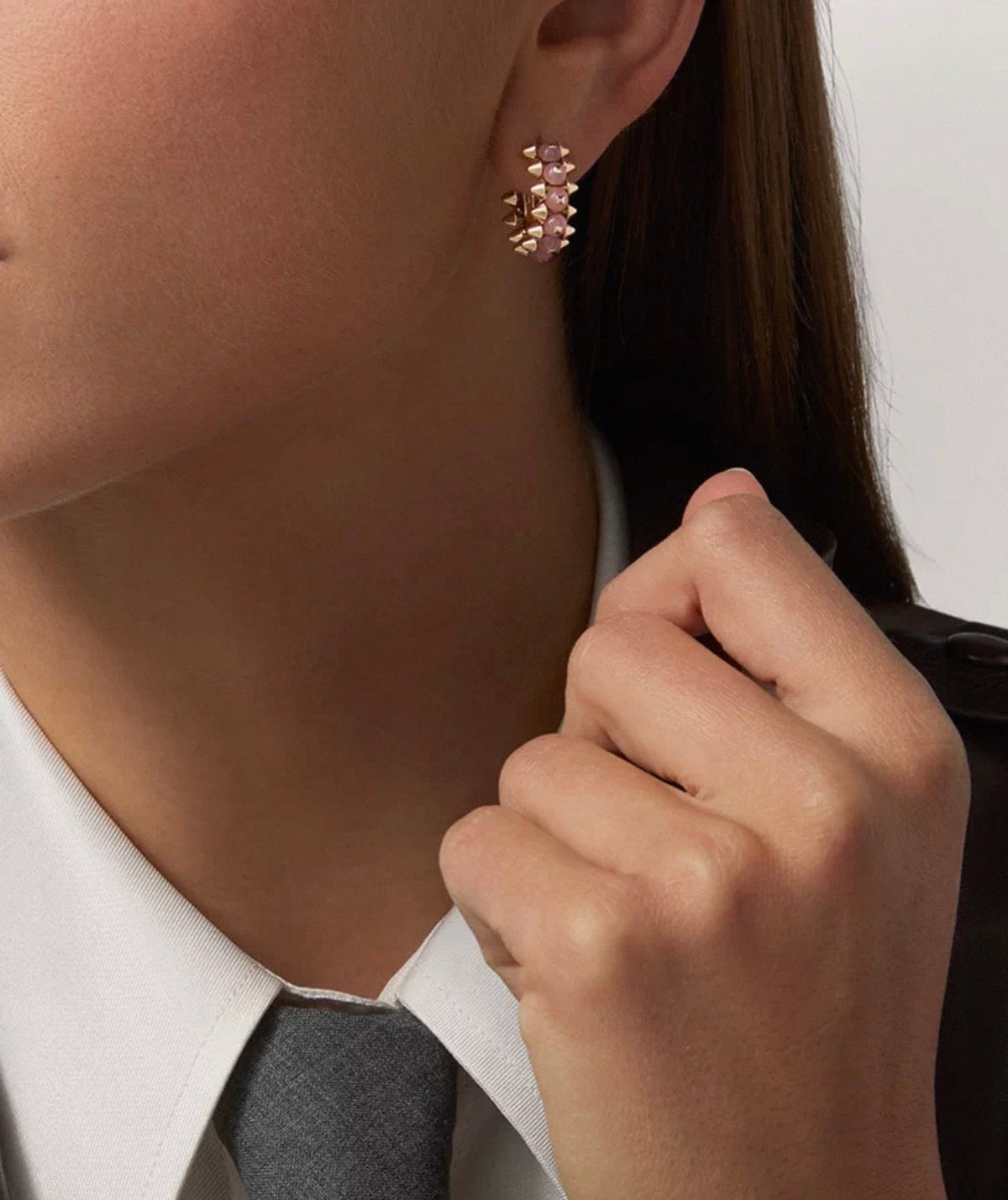 [Super CiCi]CLASH COLLECTION AGATE CHALCEDONY STUD EARRINGS
