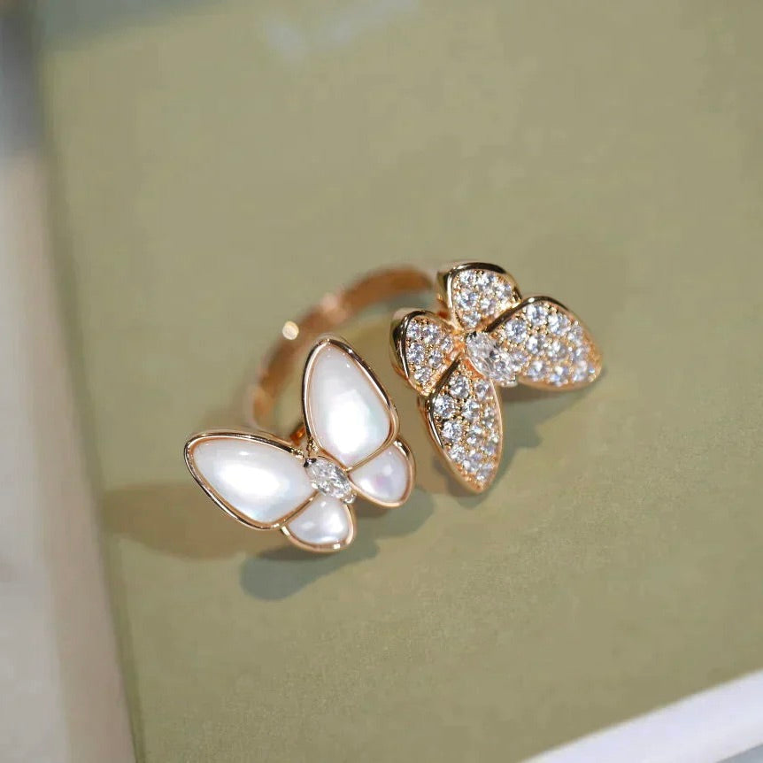 [Super CiCi ]TWIN BUTTERFLY DIAMOND MOP RING