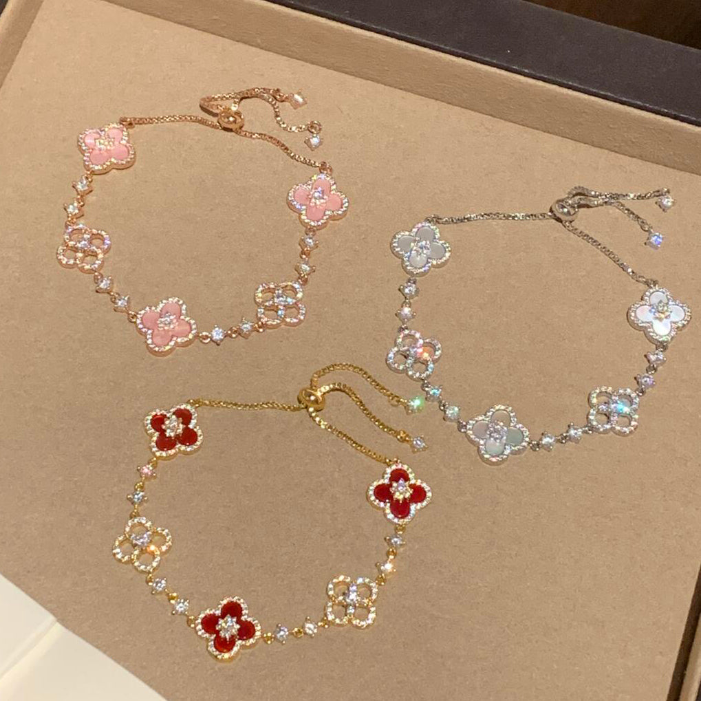 [Super CiCi ]CLOVER 5 MOTIF PINK BLUE RED WHITE BRACELET