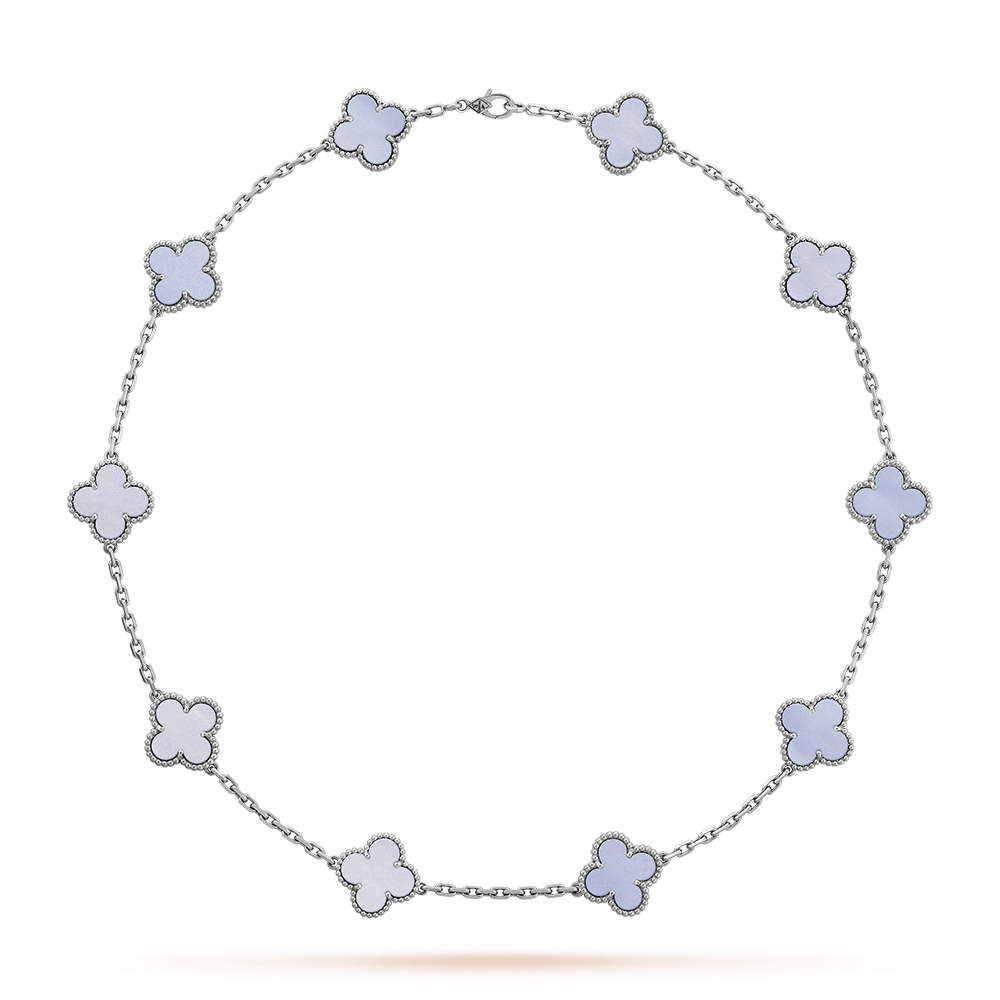 [Super CiCi ]CLOVER 10 MOTIFS BLUE CHALCEDONY NECKLACE