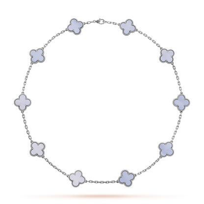 [Super CiCi ]CLOVER 10 MOTIFS BLUE CHALCEDONY NECKLACE