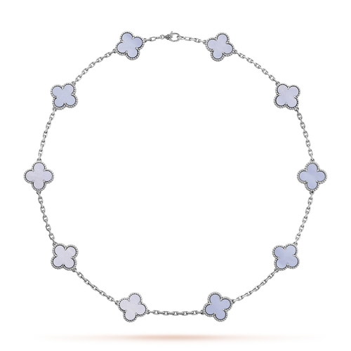[Super CiCi ]CLOVER 10 MOTIFS BLUE CHALCEDONY NECKLACE