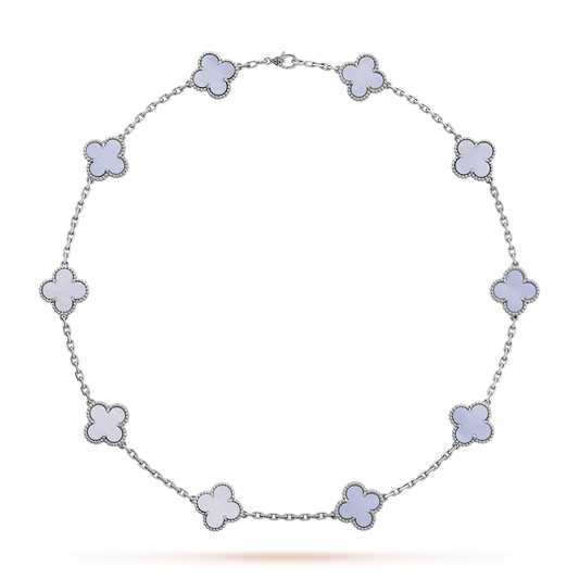 [Super CiCi ]CLOVER 10 MOTIFS BLUE CHALCEDONY NECKLACE