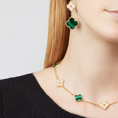 [Super CiCi ]CLOVER 10 MOTIFS MALACHITE DIAMOND NECKLACE