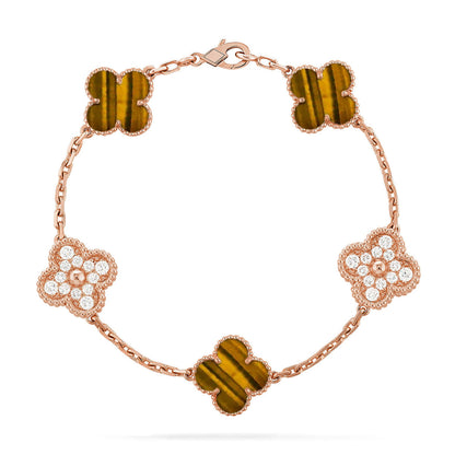 [Super CiCi ] CLOVER 5 MOTIFS TIGER EYE BRACELET COLLECTION