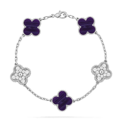 [Super CiCi ]CLOVER 5 MOTIF PURPLE STRIPES BRACELET COLLECTION