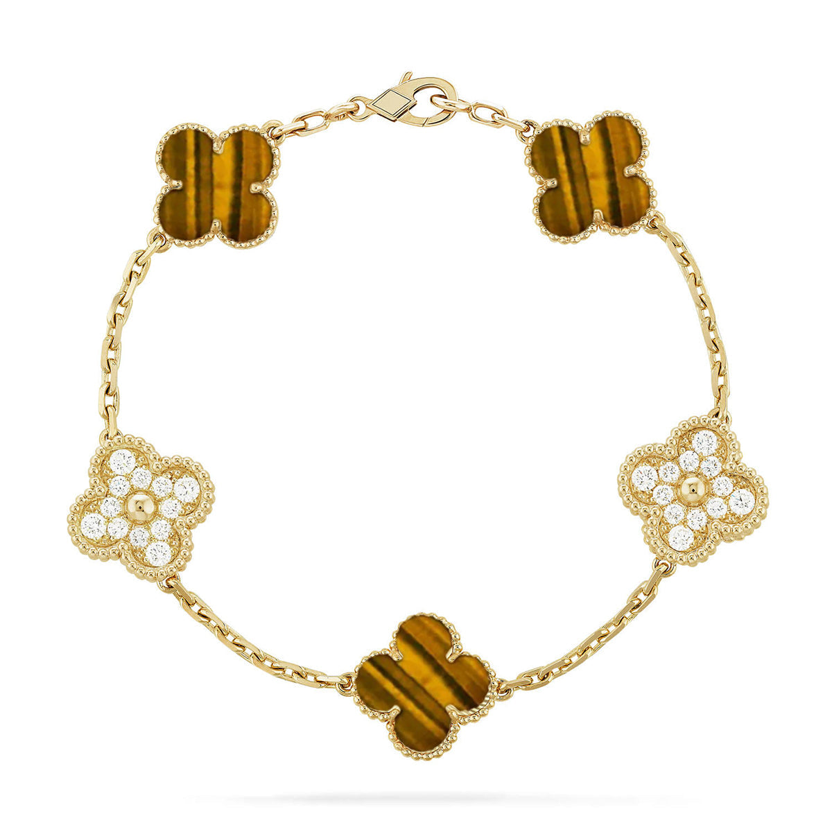 [Super CiCi ] CLOVER 5 MOTIFS TIGER EYE BRACELET COLLECTION