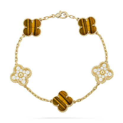 [Super CiCi ] CLOVER 5 MOTIFS TIGER EYE BRACELET COLLECTION