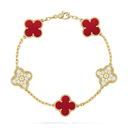 [Super CiCi ] CLOVER 5 MOTIF RED CORNELIAN BRACELET COLLECTION