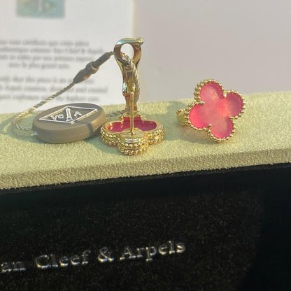 [Super CiCi]NEW CLOVER 15MM PINK ENAMEL STUD EARRINGS