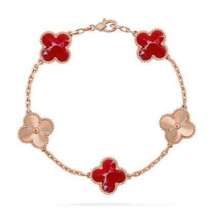 [Super CiCi ]CLOVER 5 MOTIF RED PATTERN BRACELET COLLECTION