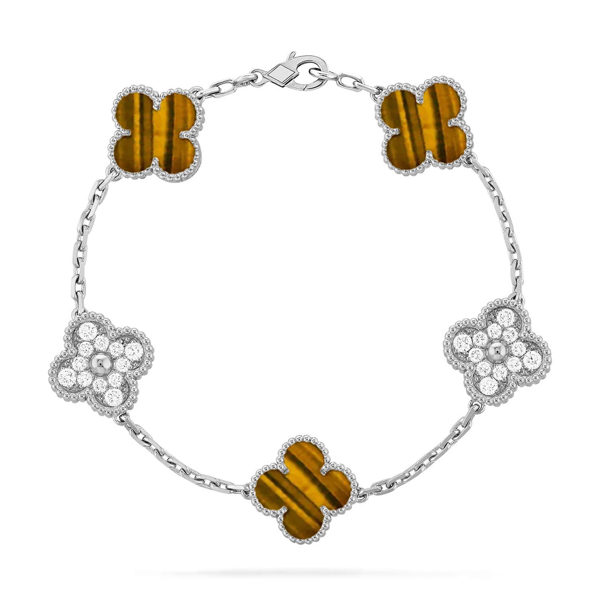 [Super CiCi ] CLOVER 5 MOTIFS TIGER EYE BRACELET COLLECTION