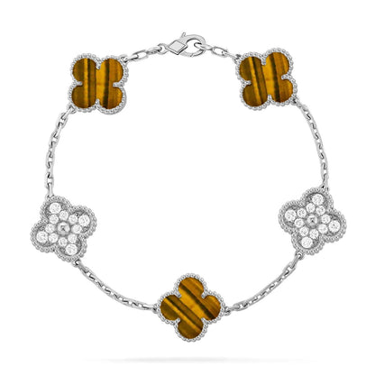 [Super CiCi ] CLOVER 5 MOTIFS TIGER EYE BRACELET COLLECTION