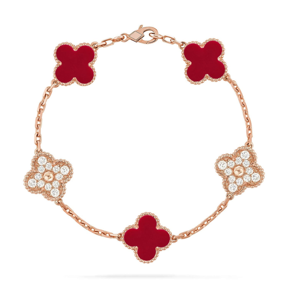 [Super CiCi ] CLOVER 5 MOTIF RED CORNELIAN BRACELET COLLECTION