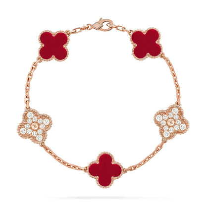 [Super CiCi ] CLOVER 5 MOTIF RED CORNELIAN BRACELET COLLECTION