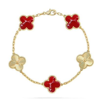 [Super CiCi ]CLOVER 5 MOTIF RED PATTERN BRACELET COLLECTION