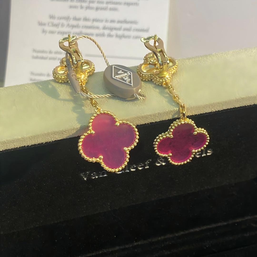 [Super CiCi]NEW CLOVER 2 MOTIF PINK ENAMEL EARRINGS