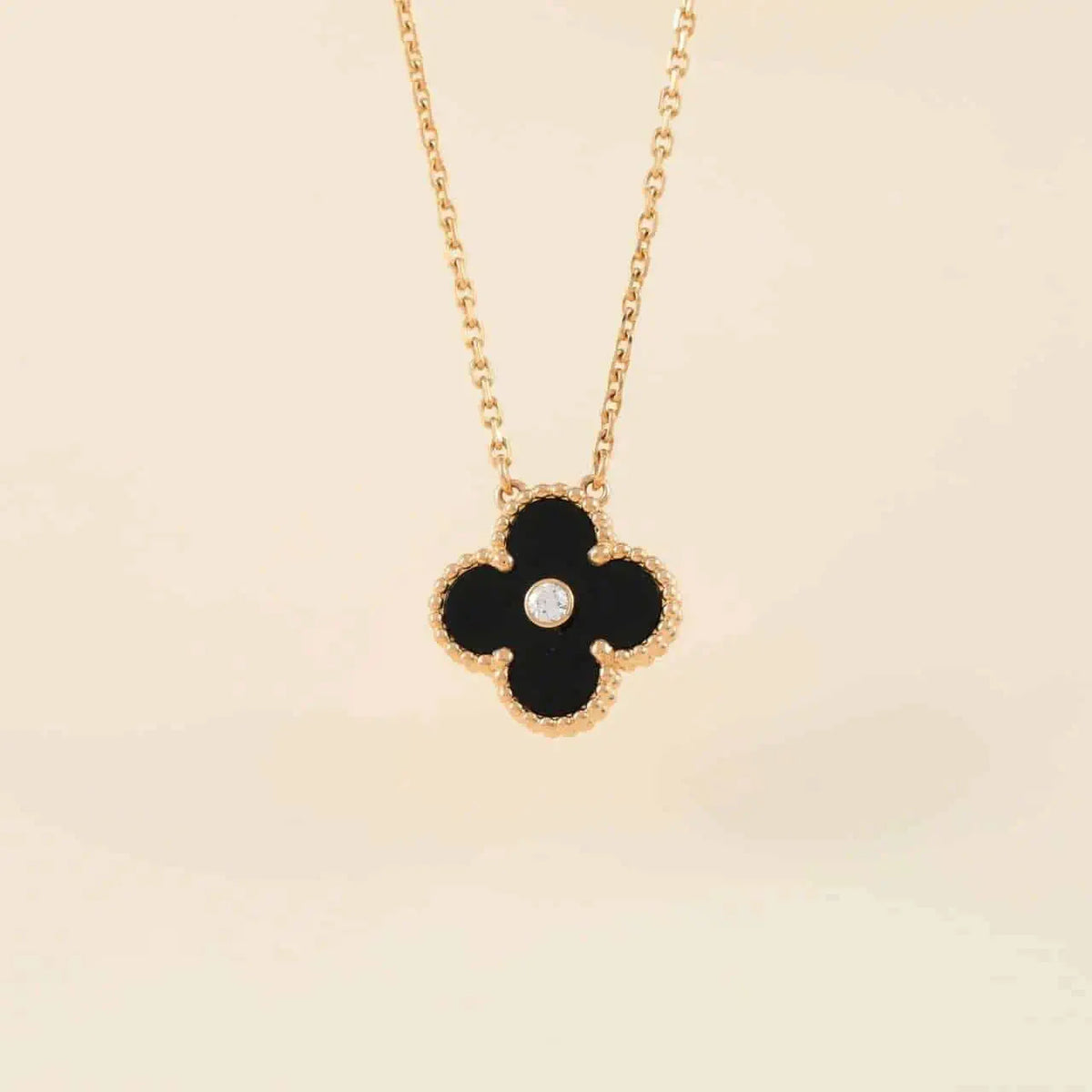 [Super CiCi ]CLOVER 15MM DIAMOND ONYX NECKLACE