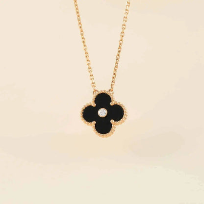 [Super CiCi ]CLOVER 15MM DIAMOND ONYX NECKLACE