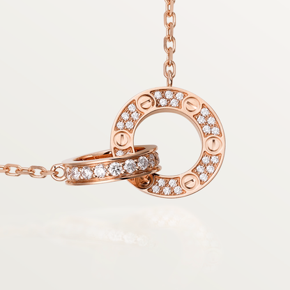 [Super CiCi ]LOVE 7.6MM NECKLACE ROSE GOLD AND SILVER  FULL DIAMOND