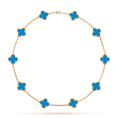 [Super CiCi ]CLOVER 10 MOTIFS BLUE AGATE NECKLACE