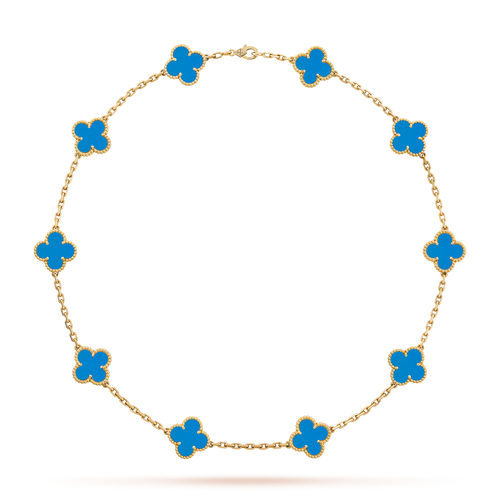 [Super CiCi ]CLOVER 10 MOTIFS BLUE AGATE NECKLACE