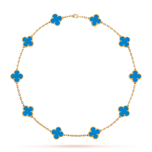 [Super CiCi ]CLOVER 10 MOTIFS BLUE AGATE NECKLACE