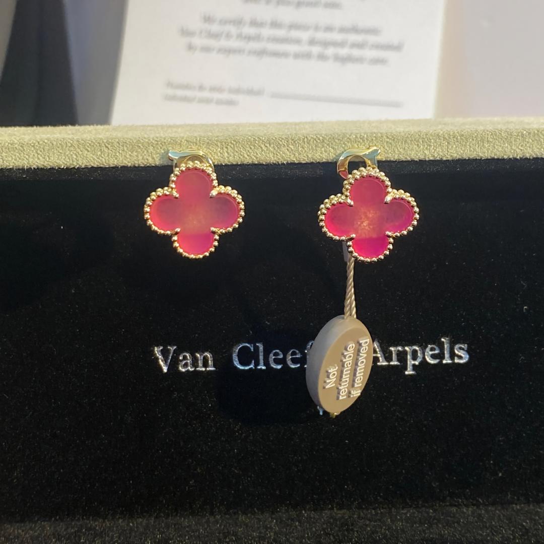 [Super CiCi]NEW CLOVER 15MM PINK ENAMEL STUD EARRINGS