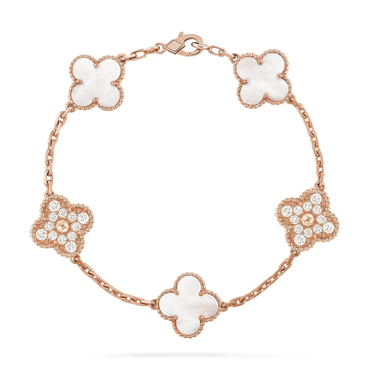 [Super CiCi ]CLOVER WHITE PEARL MOP 5 MOTIF BRACELET COLLECTION