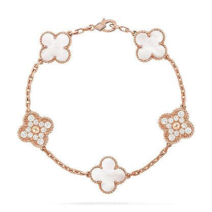 [Super CiCi ]CLOVER WHITE PEARL MOP 5 MOTIF BRACELET COLLECTION