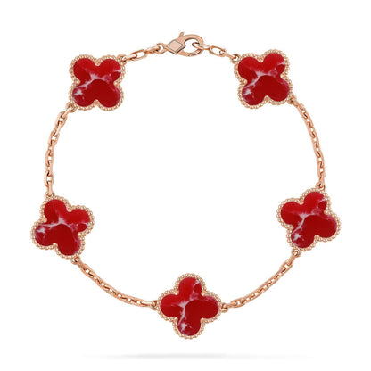 [Super CiCi ]CLOVER 5 MOTIF RED PATTERN BRACELET COLLECTION