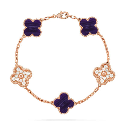 [Super CiCi ]CLOVER 5 MOTIF PURPLE STRIPES BRACELET COLLECTION