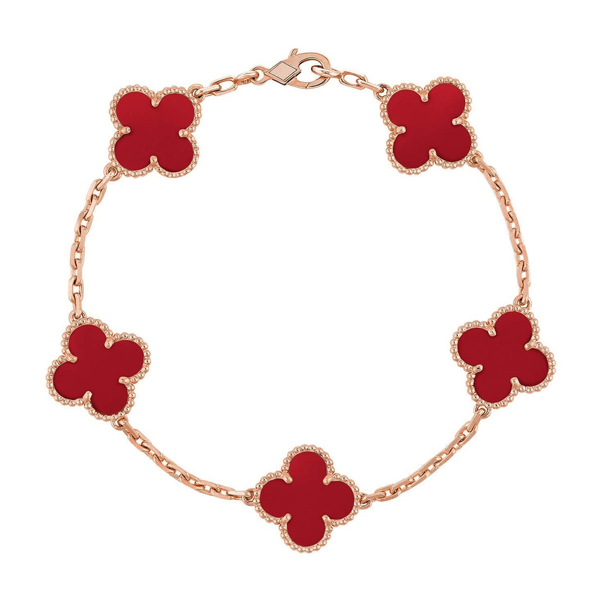 [Super CiCi ] CLOVER 5 MOTIF RED CORNELIAN BRACELET COLLECTION