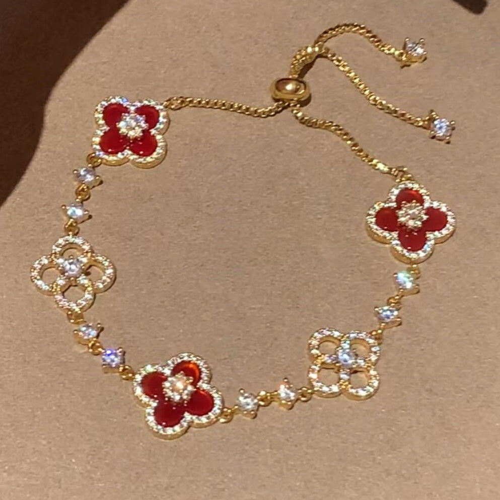 [Super CiCi ]CLOVER 5 MOTIF PINK BLUE RED WHITE BRACELET