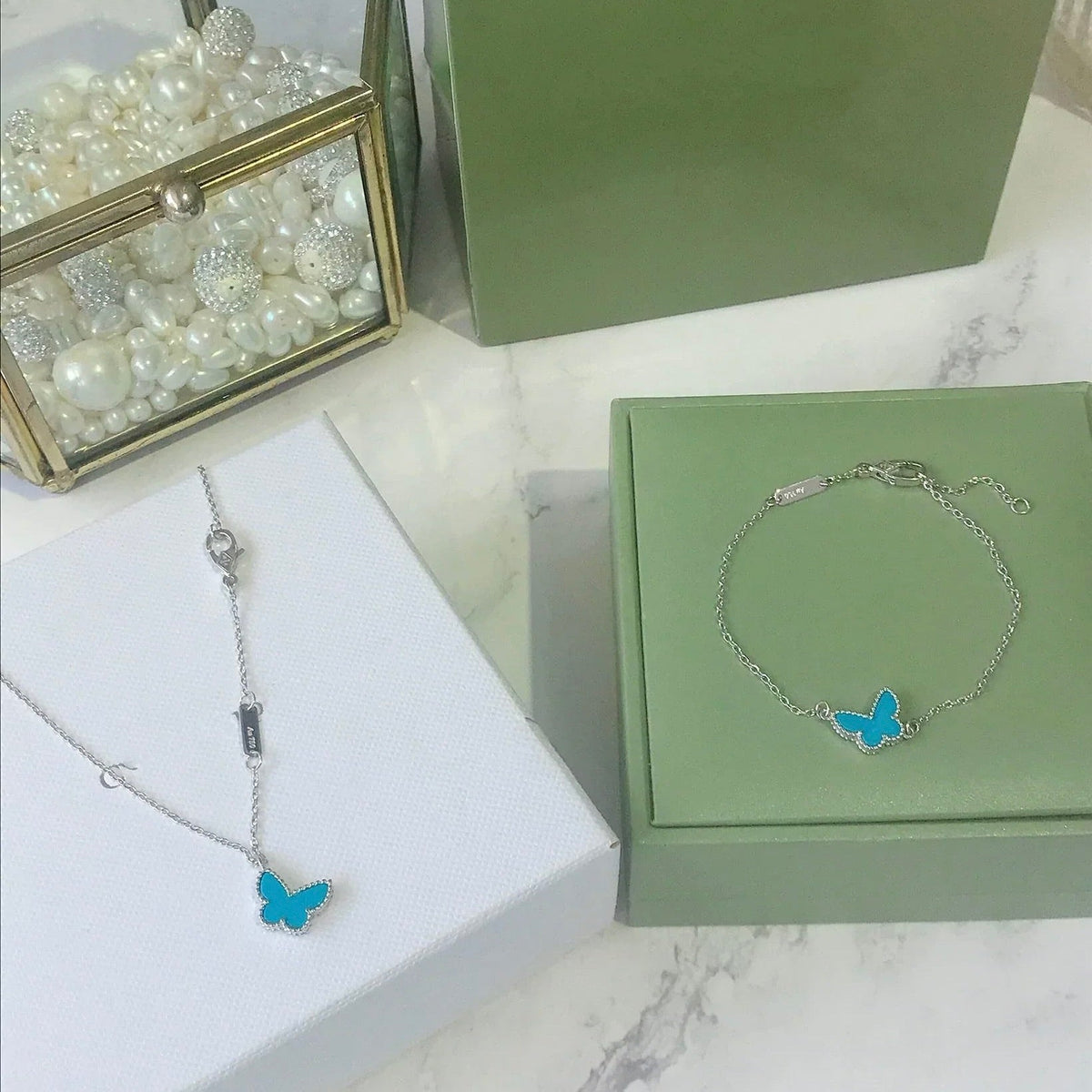 [Super CiCi ]BUTTERFLY TURQUOISE BUTTERFLY BRACELET SILVER