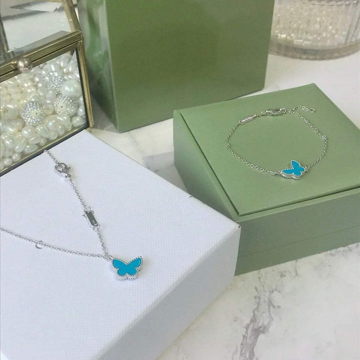 [Super CiCi ]BUTTERFLY TURQUOISE BUTTERFLY BRACELET SILVER