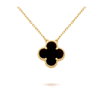 [Super CiCi ]CLOVER 15MM BLACK ONYX SINGLE FLOWER NECKLACE