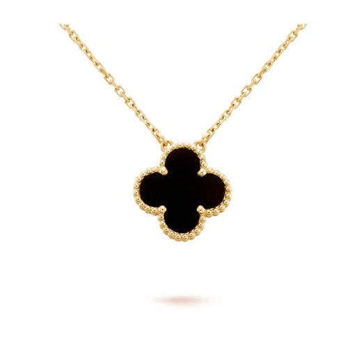 [Super CiCi ]CLOVER 15MM BLACK ONYX SINGLE FLOWER NECKLACE