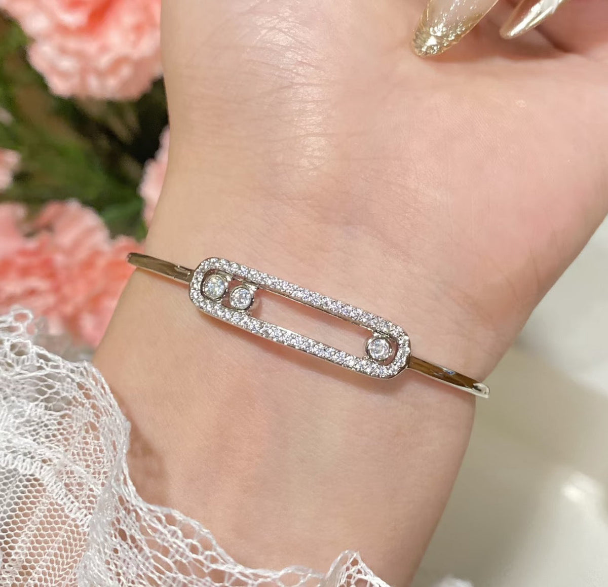 [Super CiCi]Move Pav¨¦ Diamond Bangle Bracelet M