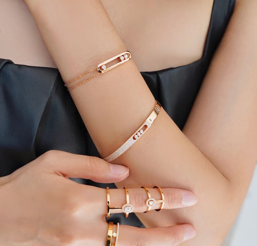 [Super CiCi]Move Noa Rose Gold Pav¨¦ Diamond Bangle Bracelet